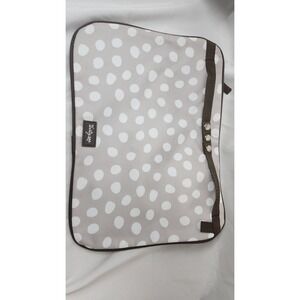 Thirty-One Gifts Thermal Zipper Pouch Taupe White Polka Dot Snap Handle Bag